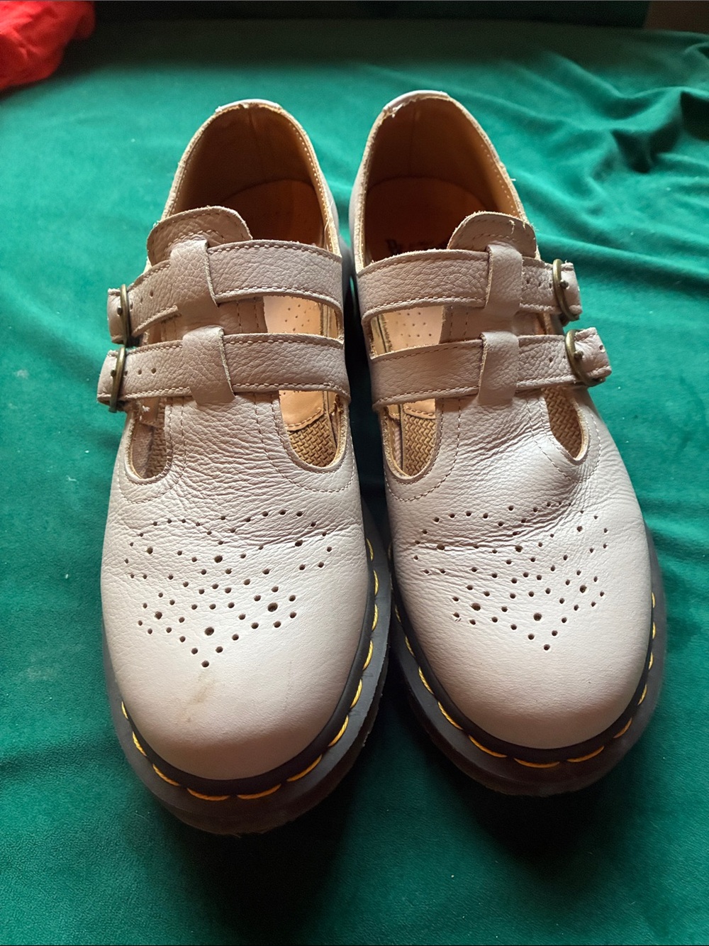 Dr. Martens Cream Double-Strap Perforated Leather Mules